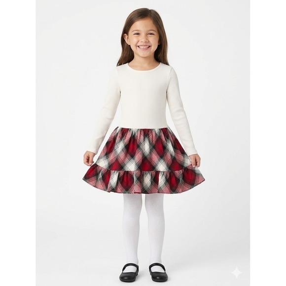 The Children's Place Other - The Childrens Place Girls Christmas Long Sleeve Plaid Ribbed Drop Waist Dress 16